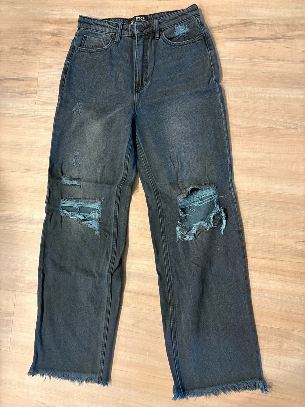 PTCL Women's Black Distressed High Waisted Wide Leg Jeans